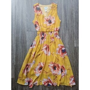 En Focus Women's Size 8 Yellow Floral Sleeveless Dress Flowy Skirt